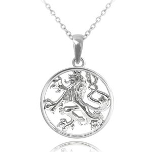 MINET Stříbrný náhrdelník ČESKÝ LEV v kroužku