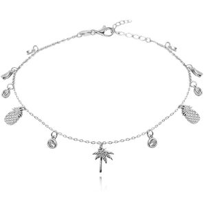 MINET Letní stříbrný řetízek na kotník – ananasy a palmy