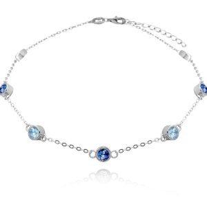 MINET Stříbrný řetízek na kotník s modrými zirkony
