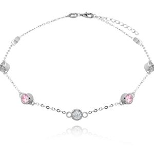 MINET Stříbrný řetízek na kotník s růžovými zirkony