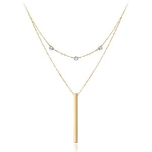 MINET Zlatý dvojitý náhrdelník s tyčkou a kuličkami z bílého zlata Au 585/1000 2,00g