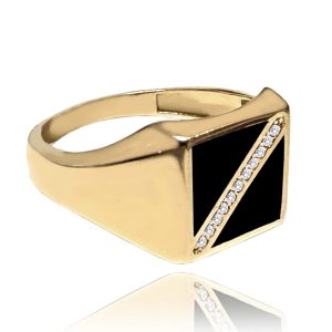 MINET Zlatý pánský pečetní prsten se zirkony Au 585/1000 vel. 64 – 3,85g