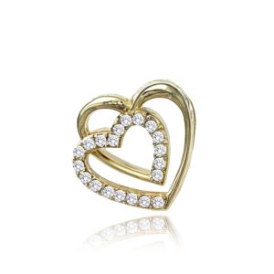 MINET Zlatý přívěs dvojité srdíčko s bílými zirkony Au 585/1000 0,85g