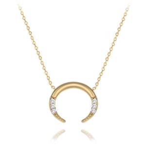 MINET Zlatý náhrdelník půlměsíc s bílými zirkony Au 585/1000 1,55g