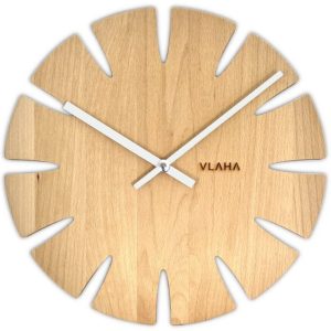 VLAHA Přírodní bukové hodiny vyrobené v Čechách se stříbrnými ručkami ⌀32,5cm