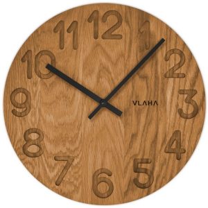 VLAHA Dřevěné hodiny OAK vyrobené v Čechách s černými ručkami ⌀34cm