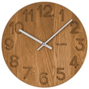 VLAHA Dřevěné hodiny OAK vyrobené v Čechách se stříbrnými ručkami ⌀34cm