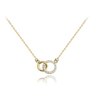 MINET Zlatý náhrdelník kroužky s bílými zirkony Au 585/1000 1,55g