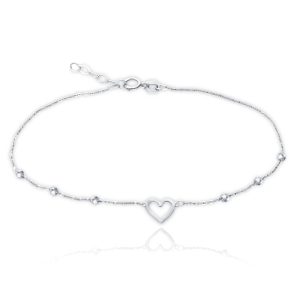 MINET Zlatý náramek z bílého zlata se srdcem a kuličkami Au 585/1000 0,85g
