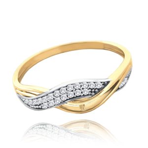 MINET Zlatý propletený prsten s bílými zirkony Au 585/1000 vel. 63 – 1,60g
