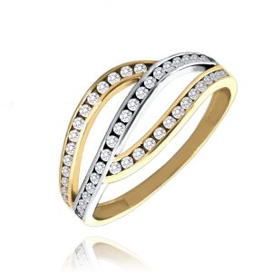 MINET Luxusní zlatý prsten s bílými zirkony Au 585/1000 vel. 55 – 1,85g