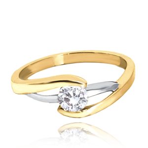 MINET Zlatý křížený prsten v kombinaci žlutého a bílého zlata s bílým zirkonem Au 585/1000 vel. 55 – 1,85g