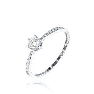 MINET Zlatý zásnubní prsten z bílého zlata s bílým zirkonem Au 585/1000 vel. 60 – 1,50g