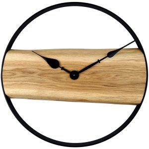 KUBRi 1003B – Robustní 60 cm velké hodiny z masivního dubu s kovovým rámem