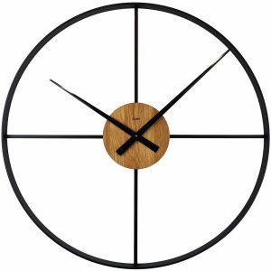 KUBRi 0132 – Hodiny české výroby s robustním kovovým rámem a dubovým středem