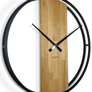 Flexistyle z231 – extra velké 80 cm nástěnné hodiny s kovovým rámem a dřevem z přírodního dubu kruh
