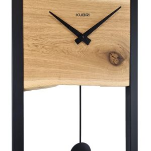 KUBRi 0140A – Kyvadlové hodiny české výroby s robustním kovovým rámem a dubovou základnou