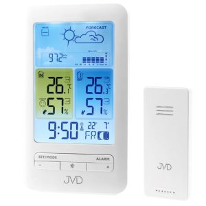 JVD RB3395.1 – bílá meteostanice s krásným barveným stále podsvíceným displejem