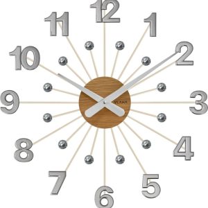 VLAHA Dřevěné šedé hodiny s kameny DESIGN VCT1084