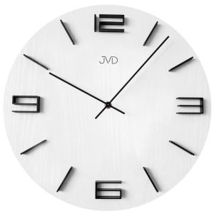 JVD HC27.5 – Moderní bílé hodiny s černými 3D číslicemi