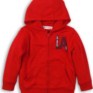 Mikina chlapecká s kapucí celopropínací, Minoti, TB FLEECE ZIP 4, červená – 68/80 | 6-12m