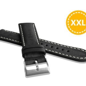 Prodloužený přírodně barevný černý řemínek LAVVU NATURE z luxusní kůže Top Grain – 22 XXL