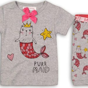 Pyžamo dívčí: kraťasy, Minoti, HWX172, šedá – 68/80 | 6-12m