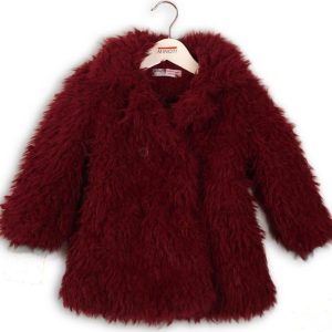 Kabát dívčí chlupatý, Minoti, VELVET 1, vínová – 68/80 | 6-12m