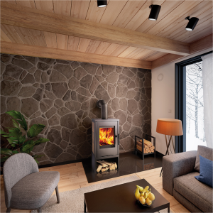 Krbová kamna HAAS+SOHN VENTO černá/dekor dřevo