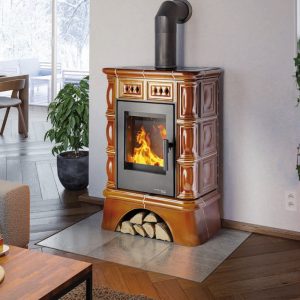 Kachlová kamna HAAS+SOHN FARO černá, kachlový sokl/kachle hnědá