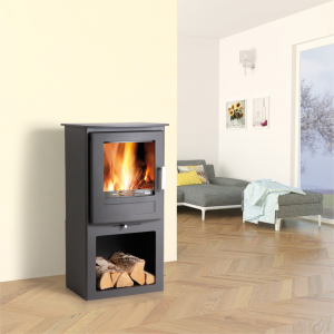 Krbová kamna HAAS+SOHN LEVANGER černá barva s boxem na dřevo