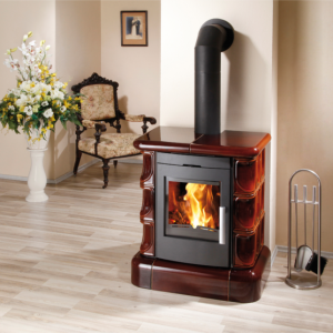Kachlová kamna HAAS+SOHN MANTA, černá, hnědá kachle, kachlový top+sokl