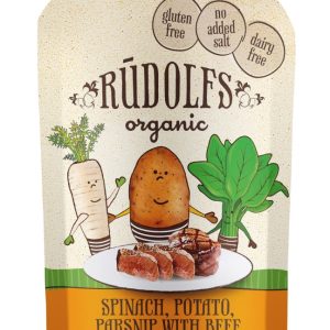 Rudolfs Kapsička Špenát, brambory, pastiňák s hovězím masem 110 g BIO