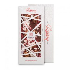 JANEK 41% Čokoláda mléčná Passion (ořechy, lyofilizované maliny, kokos) 120g