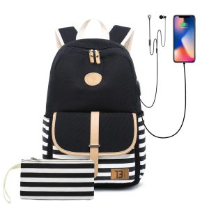 Batoh Canvas TopBags Stripes with pocket  Černý 18 l