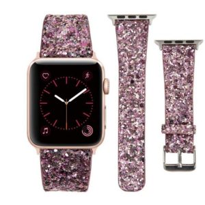 eses Kožený flitrový řemínek pro Apple Watch – Růžový 38mm, 40mm, 41mm