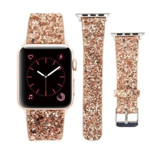 eses Kožený flitrový řemínek pro Apple Watch – Růžově zlatý 38mm, 40mm, 41mm
