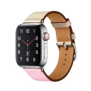 eses Kožený barevný řemínek pro Apple Watch – Béžovo růžový 38mm, 40mm, 41mm