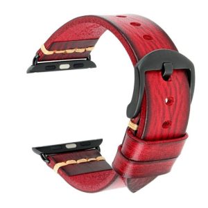 eses Kožený vintage řemínek pro Apple Watch – Červený 42mm, 44mm, 45mm, 49mm