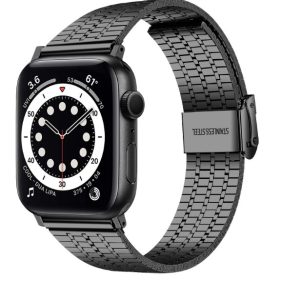 eses Kovový řemínek pro Apple Watch s trojitým proužkem – Černý 38mm, 40mm, 41mm