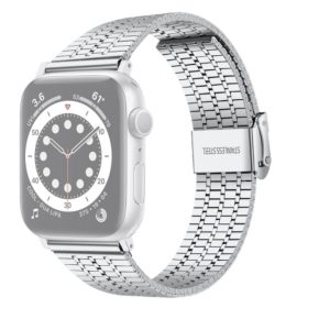 eses Kovový řemínek pro Apple Watch s trojitým proužkem – Stříbrný 42mm, 44mm, 45mm, 49mm