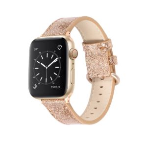 eses Kožený glitrový řemínek pro Apple Watch – Zlatý 38mm, 40mm, 41mm