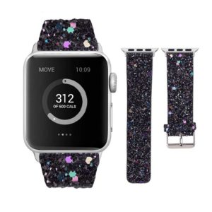 eses Kožený flitrový řemínek pro Apple Watch – Černý 42mm, 44mm, 45mm, 49mm