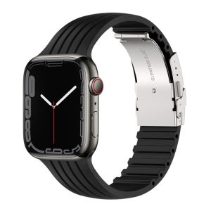 eses Silikonový řemínek pro Apple Watch s kovovou sponou – Černý 42mm, 44mm, 45mm, 49mm