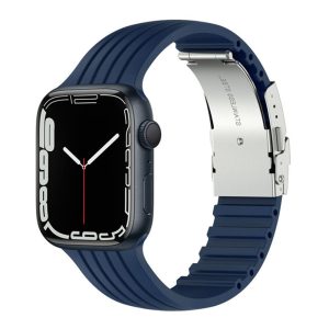 eses Silikonový řemínek pro Apple Watch s kovovou sponou – Tmavě modrý 42mm, 44mm, 45mm, 49mm