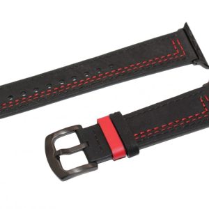eses Kožený řemínek pro Apple Watch – 42mm/44mm/45mm, Černý s červeným vzorem