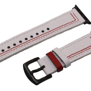 eses Kožený řemínek pro Apple Watch – 42mm/44mm/45mm, Bílý s červeným vzorem