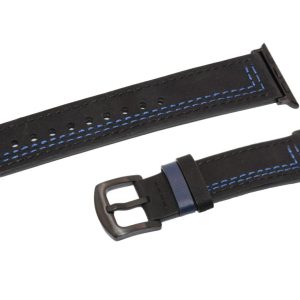 eses Kožený řemínek pro Apple Watch – Černý s modrým vzorem 38mm, 40mm, 41 mm