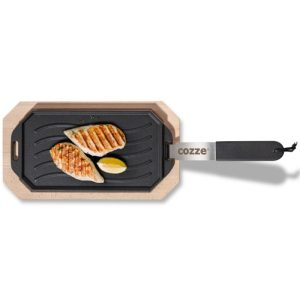 Litinová pánev s dřevěným tácem Cozze 33×16,5cm