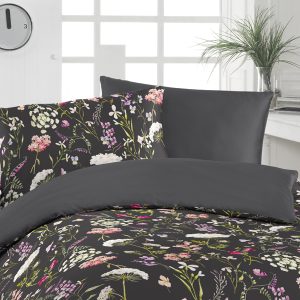 Florella Saténové povlečení Fiore Black Rozměr: 70×90 + 140×200 cm